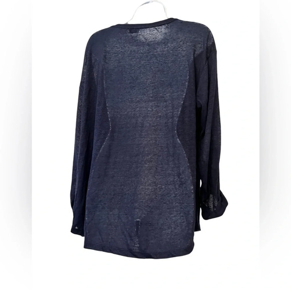 Vince women’s sheer navy blue lightweight 100% linen sz Large 3/4 sleeve - Picture 2 of 3